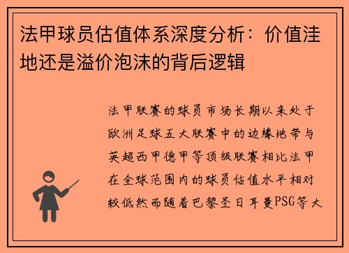 法甲球员估值体系深度分析：价值洼地还是溢价泡沫的背后逻辑